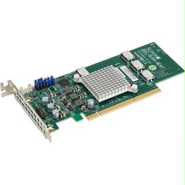 Supermicro Accessory AOC-SLG3-4E4T-O 12.8 Gb-s Quad-Port NVMe Internal Host Bus Adapter Brown Box